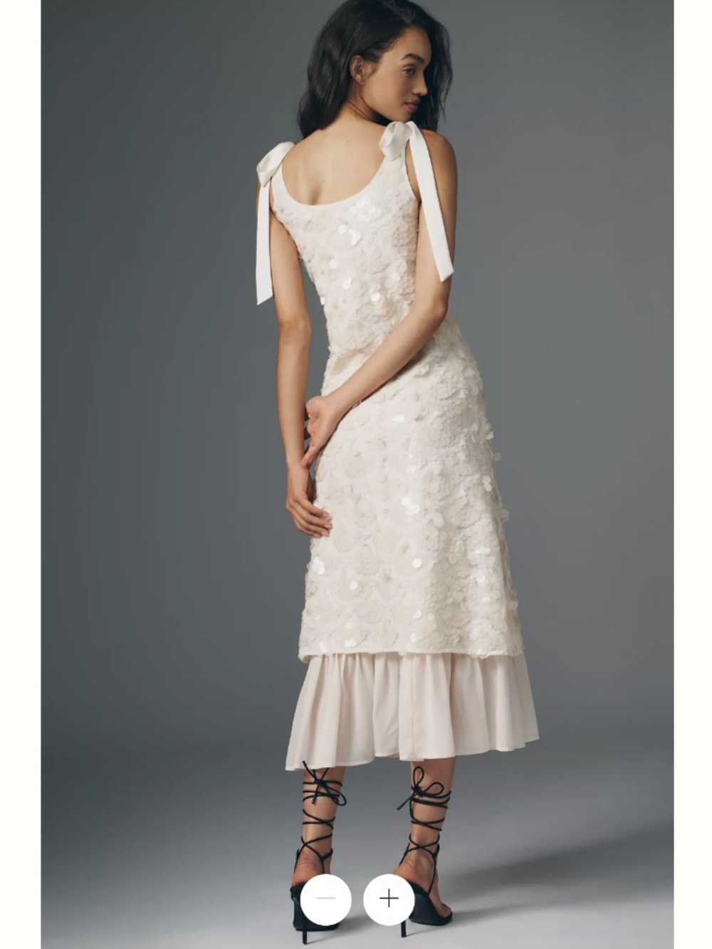 En Saison Ivory Floral Appliqué Midi Dress with Ruffle Hem - Picture 2 of 4